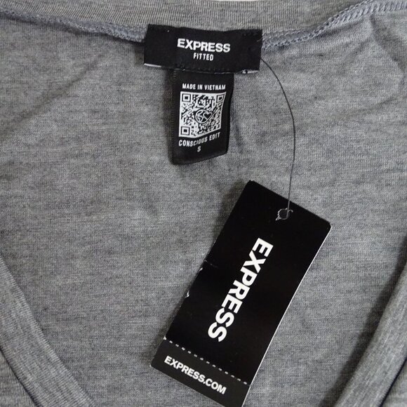 Express Conscious Edit Fitted V-Neck T-Shirt Gray Women Size S Short Sleeve NEW - Picture 3 of 7